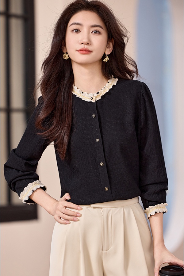 Art all-match elegant tops unique lace collar shirt for women