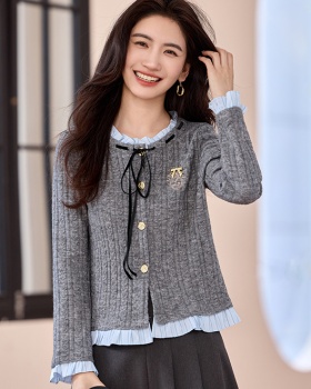 Knitted gray tops spring college style cardigan