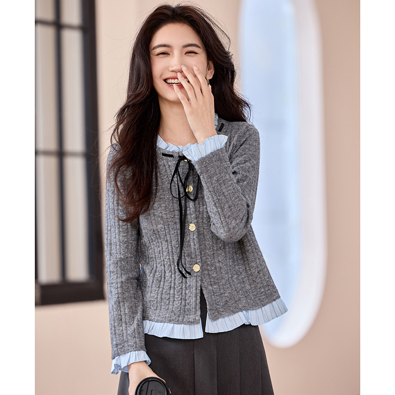 Knitted gray tops spring college style cardigan