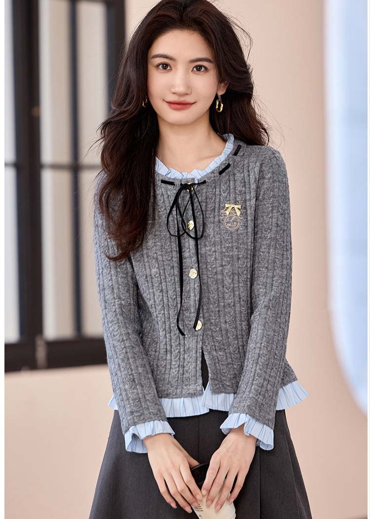 Knitted gray tops spring college style cardigan