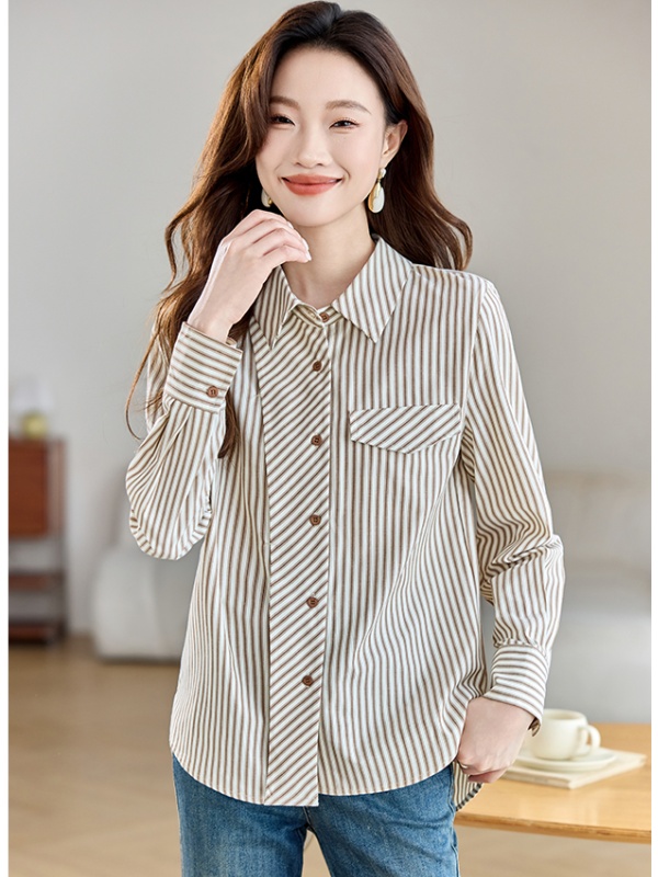 Loose commuting all-match tops stripe spring shirt