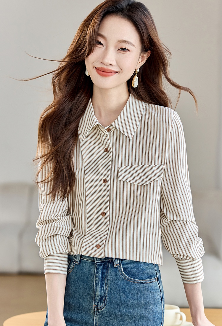 Loose commuting all-match tops stripe spring shirt