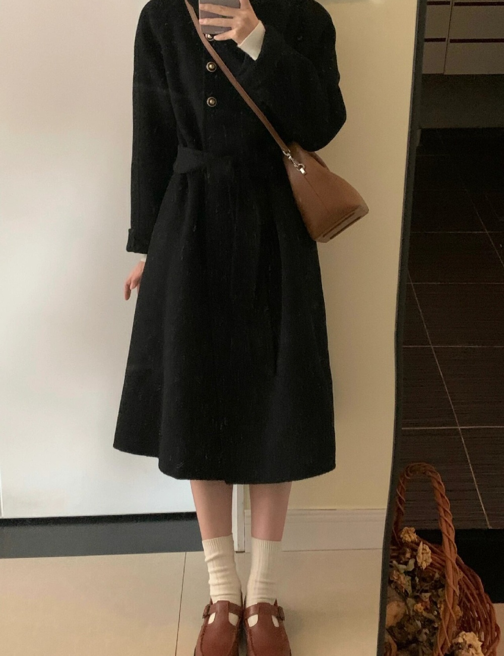 Korean style thick overcoat exceed knee woolen coat for women