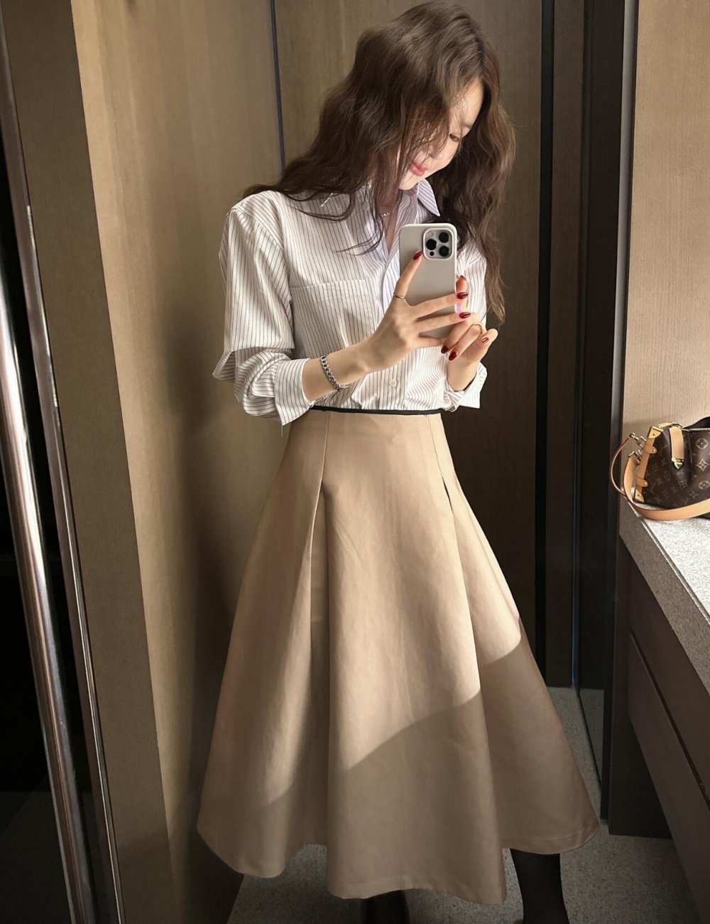 Chanelstyle white skirt fold shirt 2pcs set for women