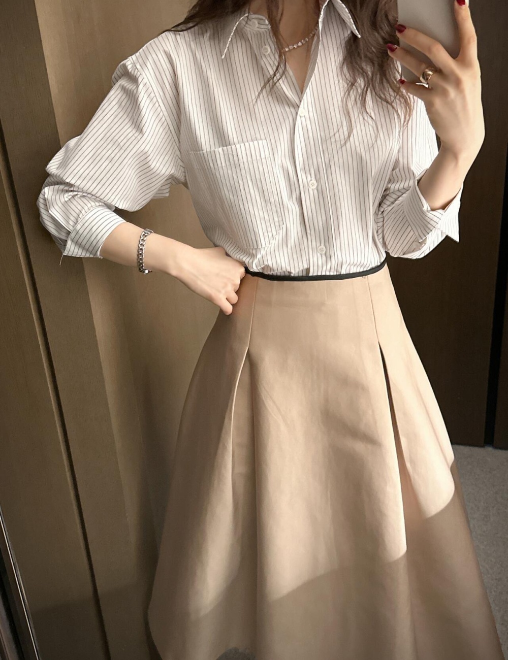 Chanelstyle white skirt fold shirt 2pcs set for women