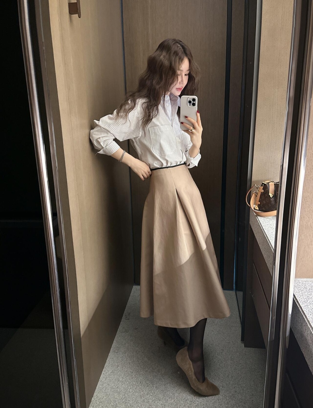 Chanelstyle white skirt fold shirt 2pcs set for women