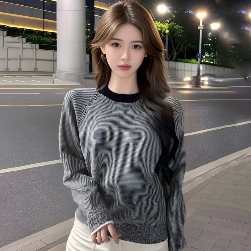 Pullover round neck tops slim sweater for women