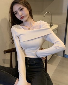 Long sleeve pure gauze T-shirt temperament slim tops