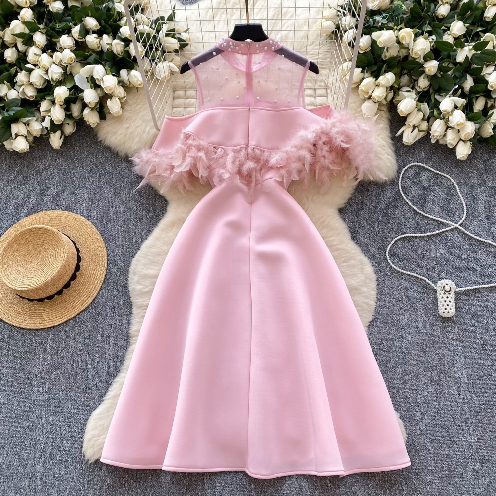 Beading European style dress slim fashion formal dress