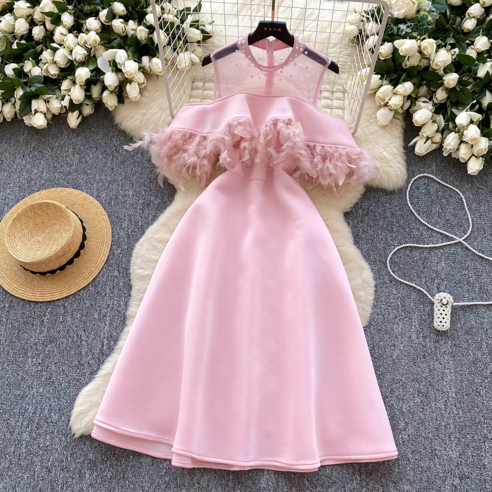 Beading European style dress slim fashion formal dress