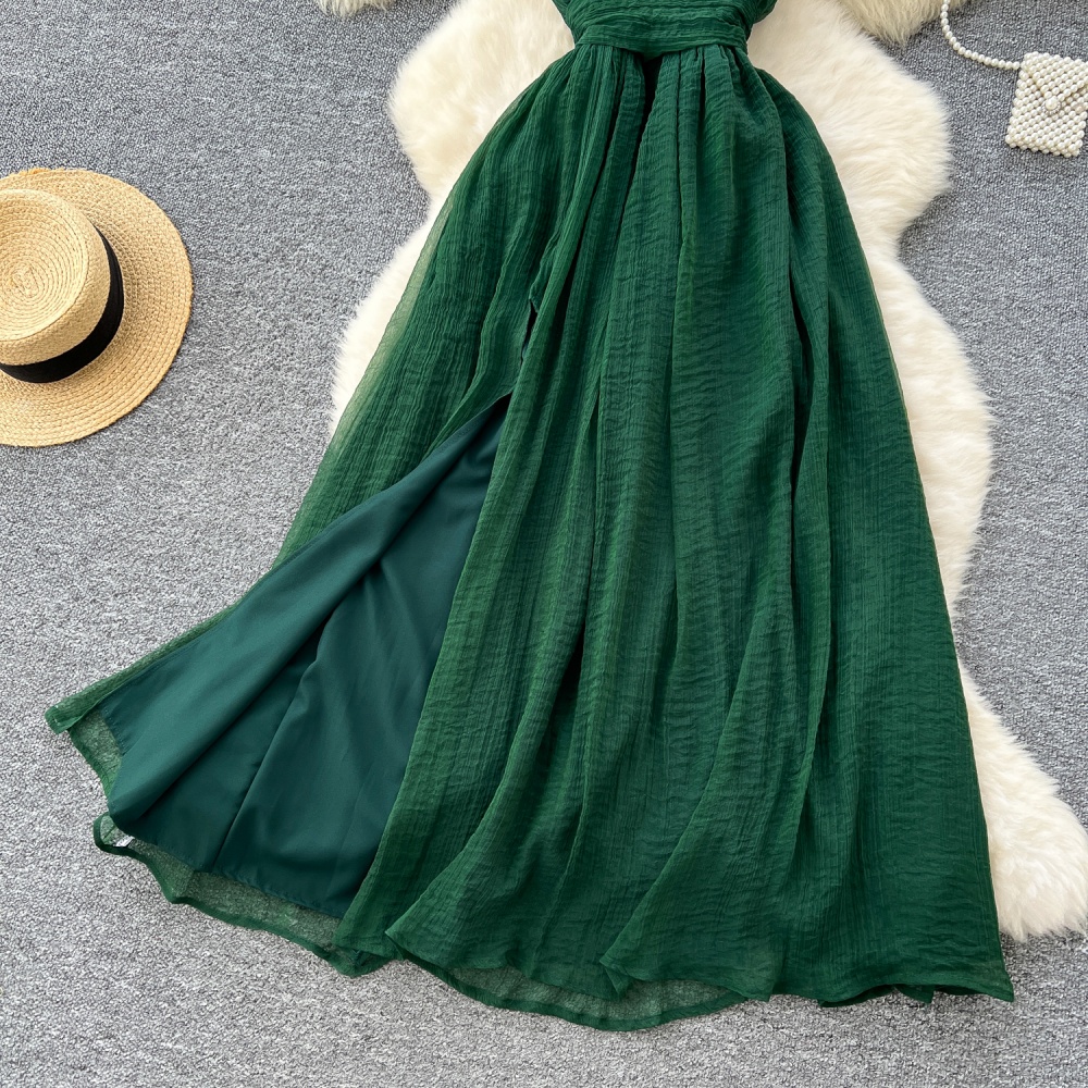 Pinched waist long dress V-neck dress for women