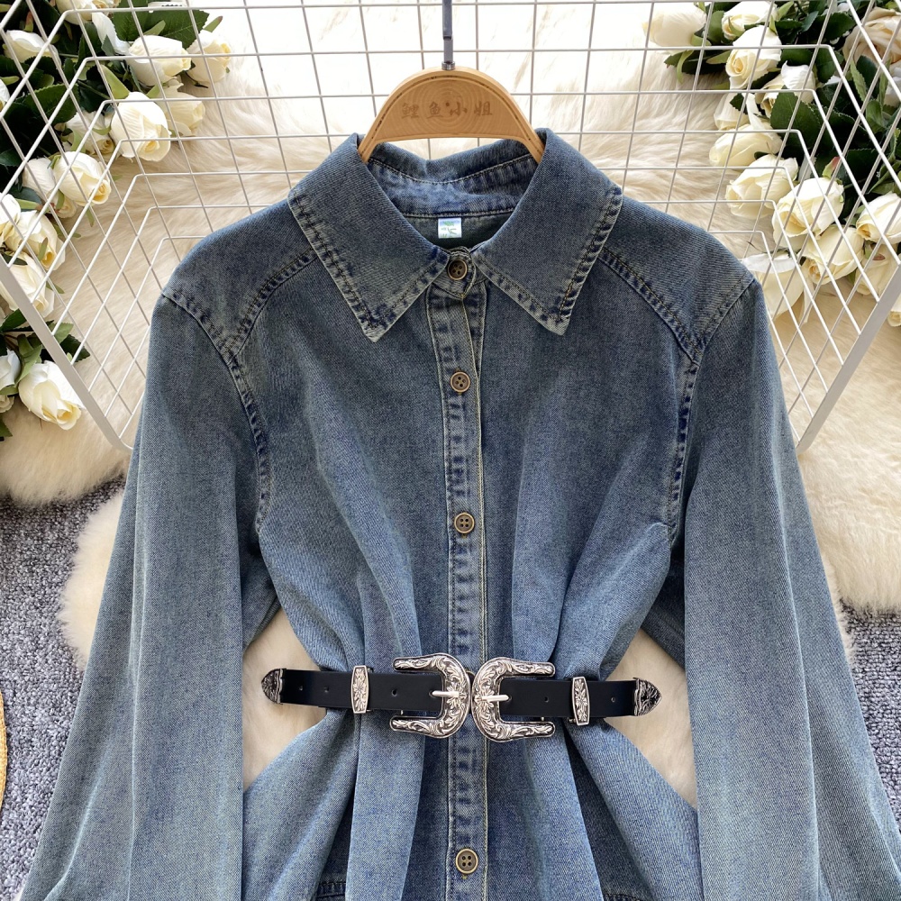 Slim denim frenum loose retro spring dress for women