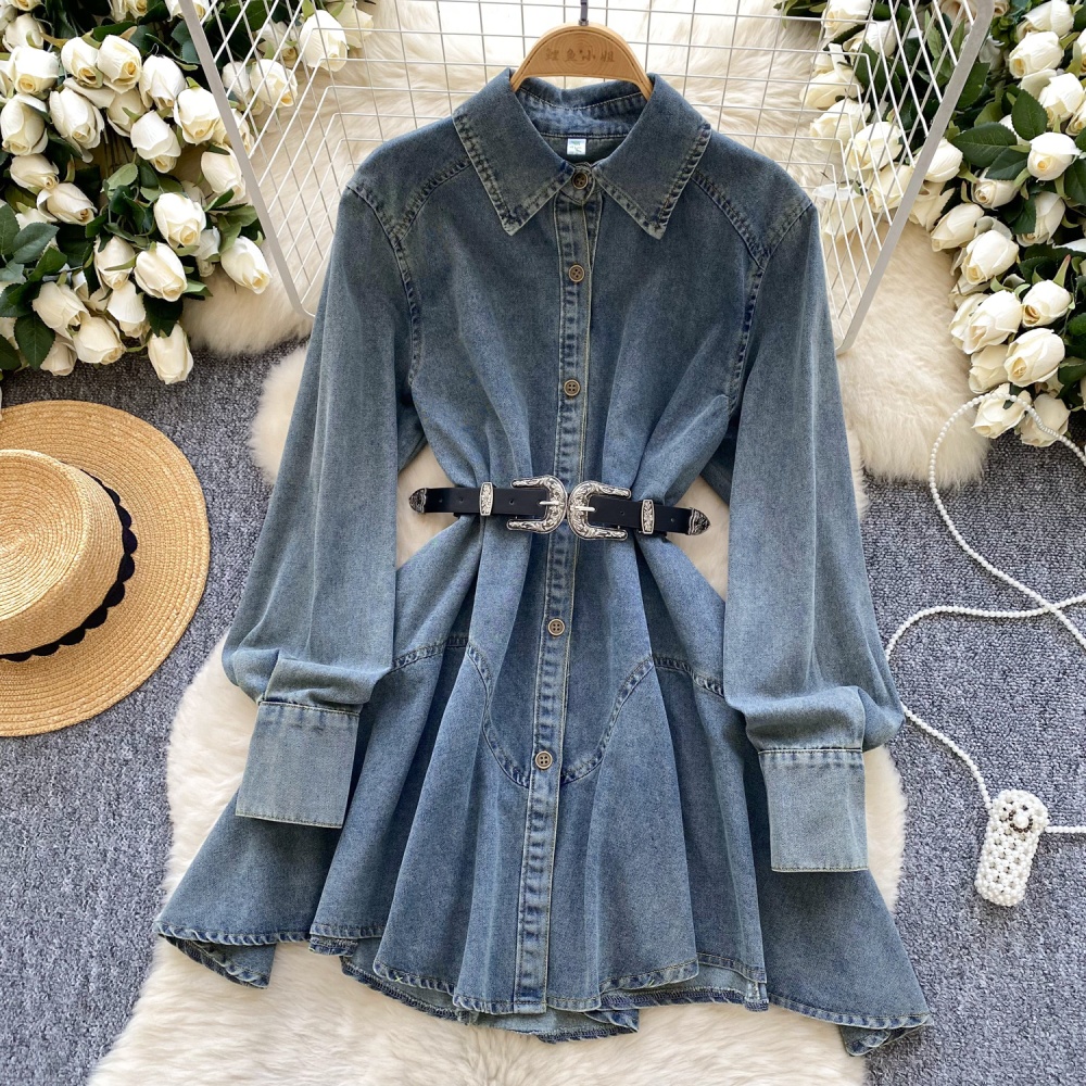 Slim denim frenum loose retro spring dress for women