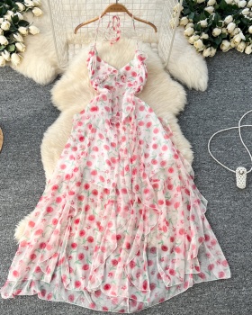 France style floral long dress halter dress for women