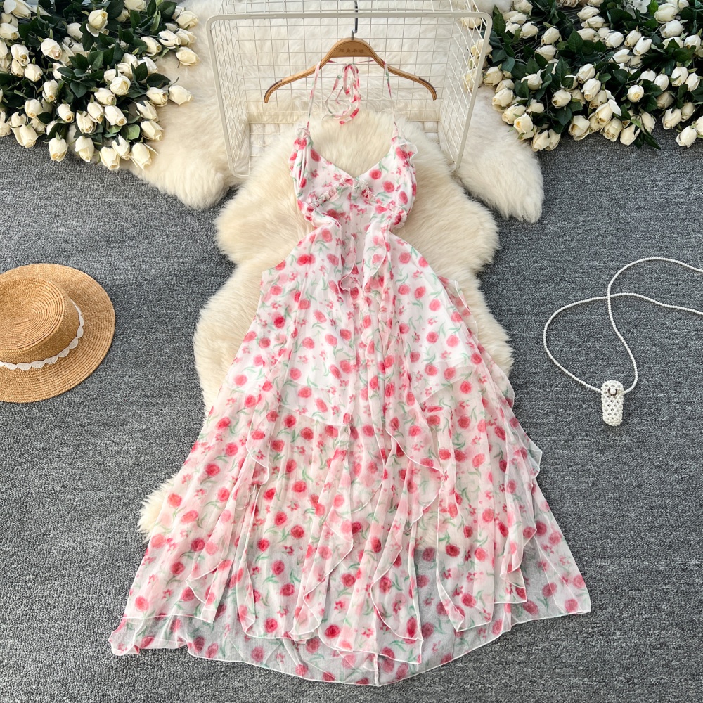 France style floral long dress halter dress for women