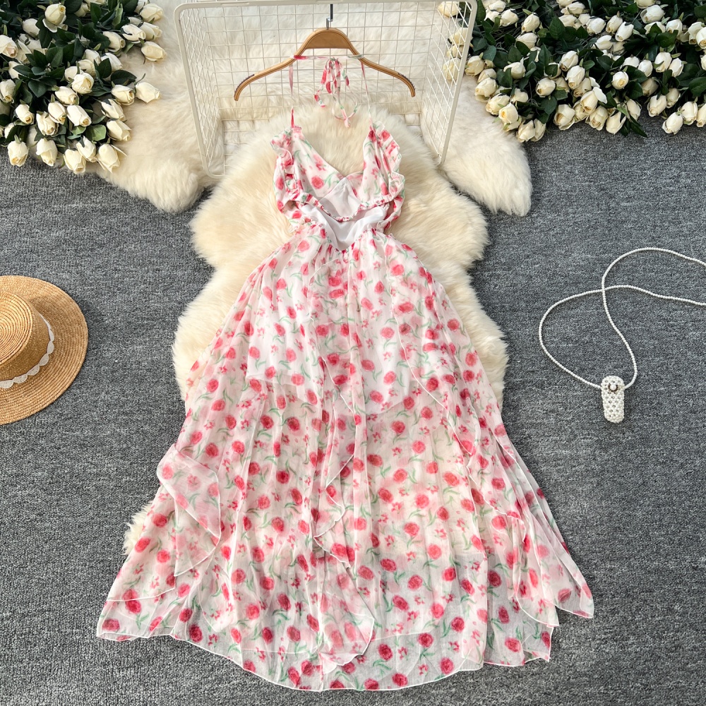 France style floral long dress halter dress for women