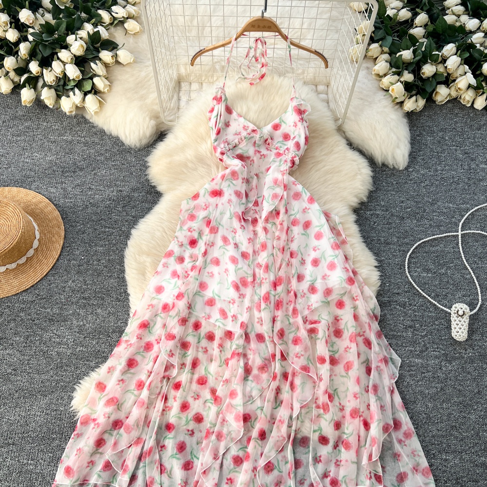 France style floral long dress halter dress for women