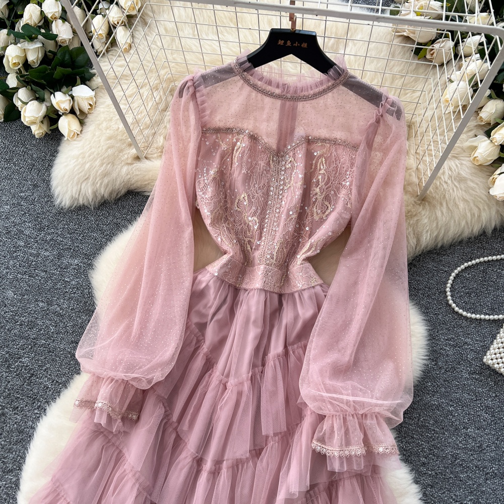 Perspective long sleeve embroidery France style dress for women