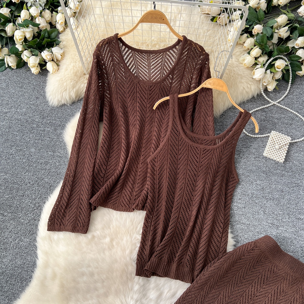 Knitted sling vest show young tops 3pcs set for women