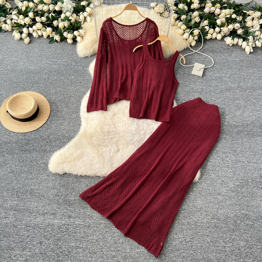 Knitted sling vest show young tops 3pcs set for women