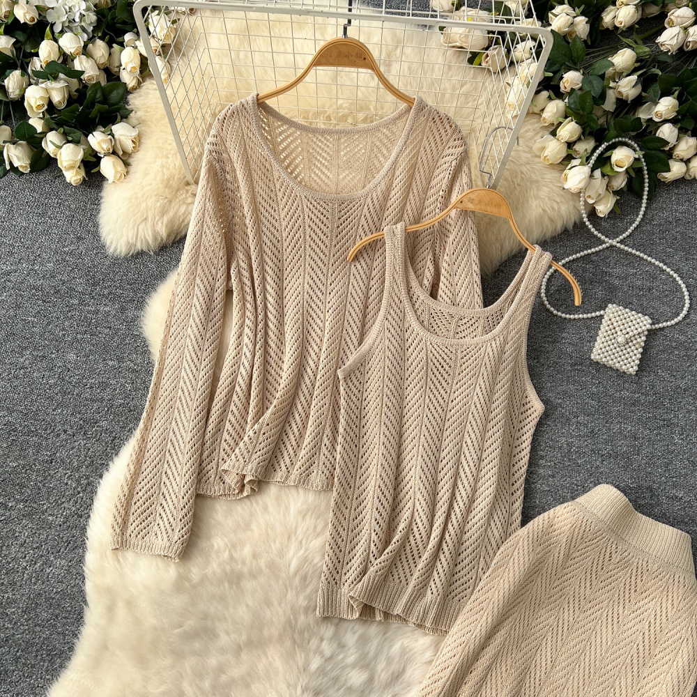 Knitted sling vest show young tops 3pcs set for women