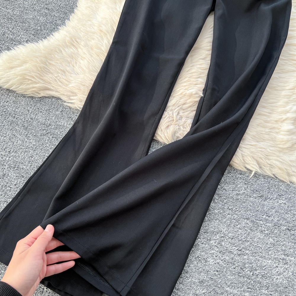 High waist retro long pants wavy edge jumpsuit for women