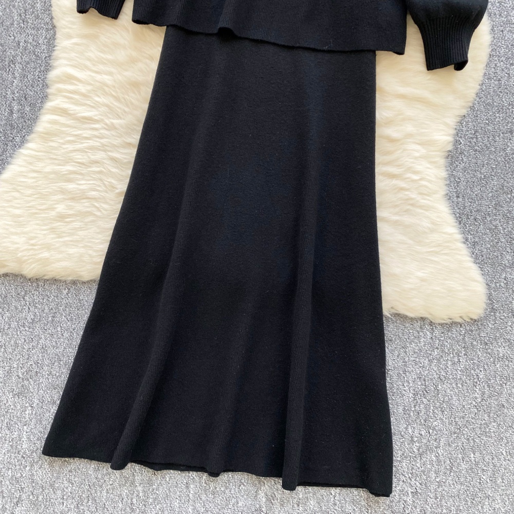 Long sleeve dress knitted vest 2pcs set