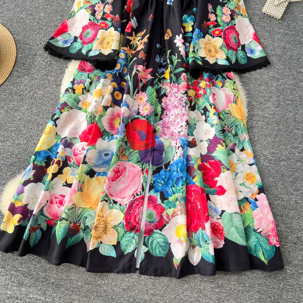 Elegant trumpet sleeves printing dress for women