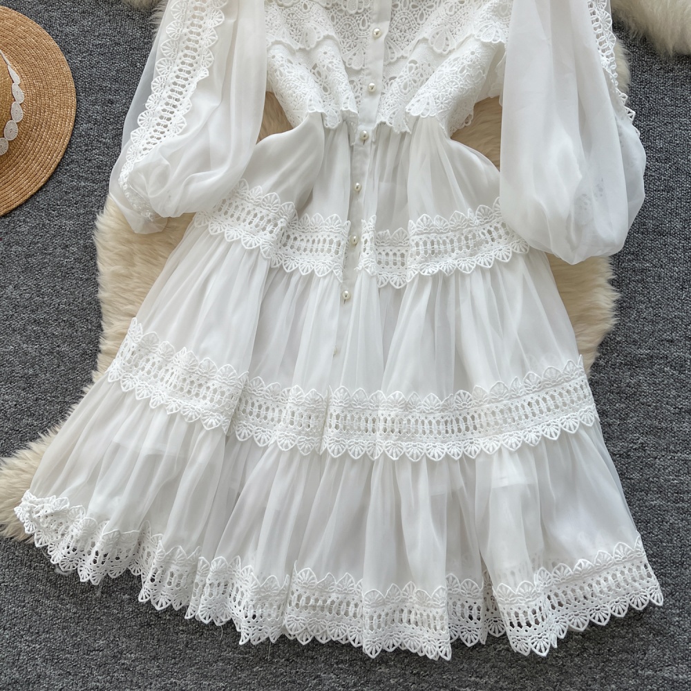 Hollow pinched waist gauze spring dress for women