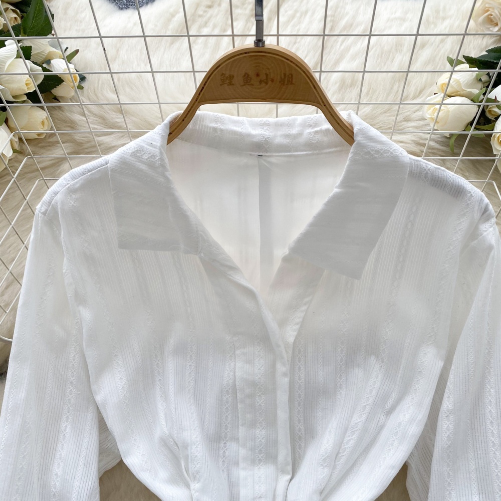 Lantern sleeve white dress pinched waist shirt a set