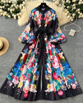 Printing retro dress court style long dress for women