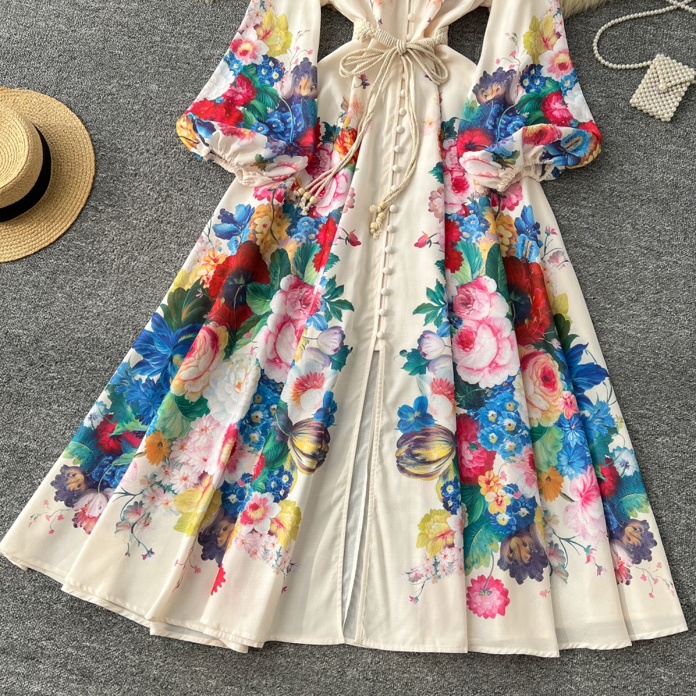 Printing retro dress court style long dress for women