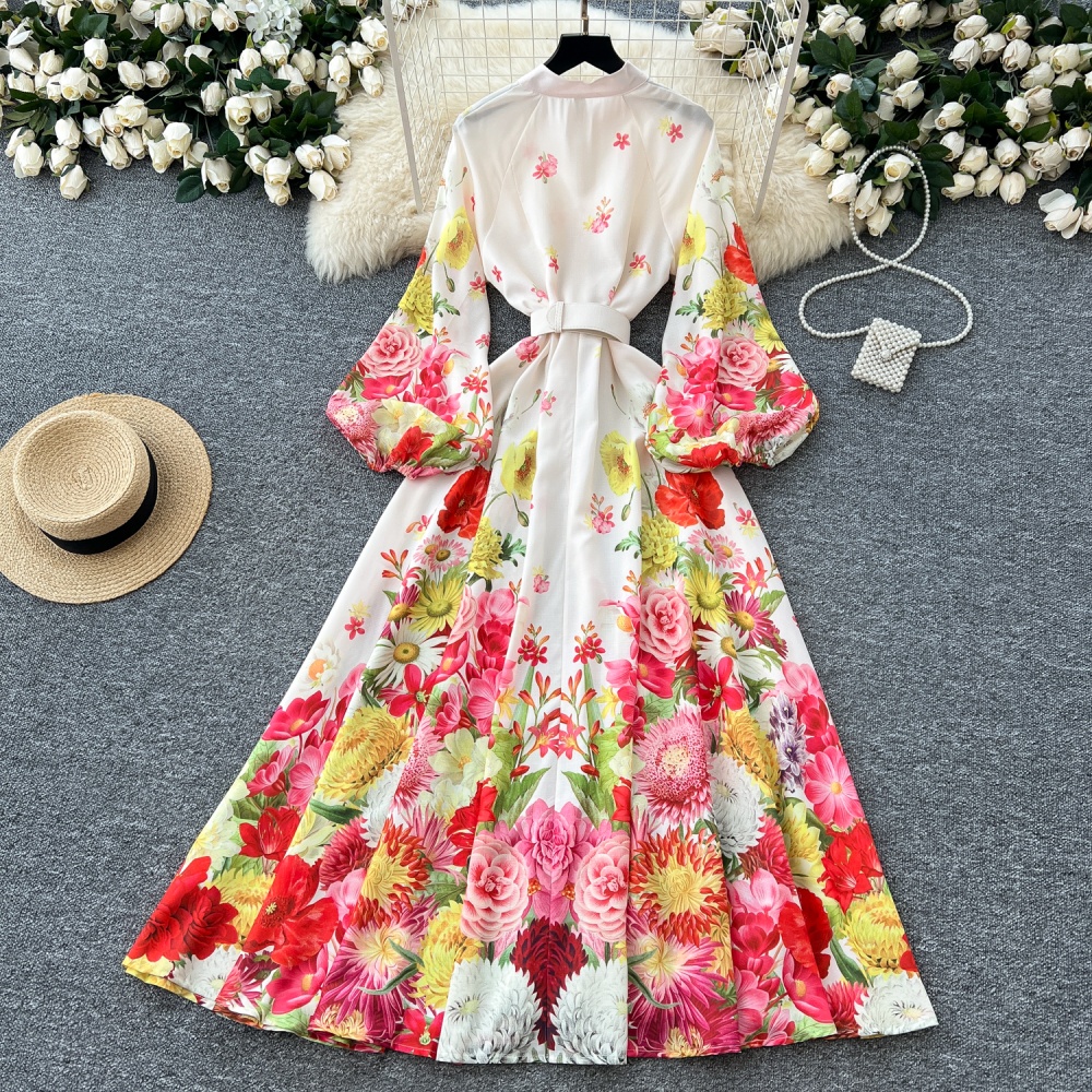 Fashion long European style single-breasted dress