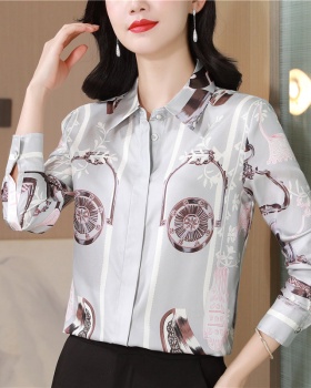 Real silk printing tops twill shirt