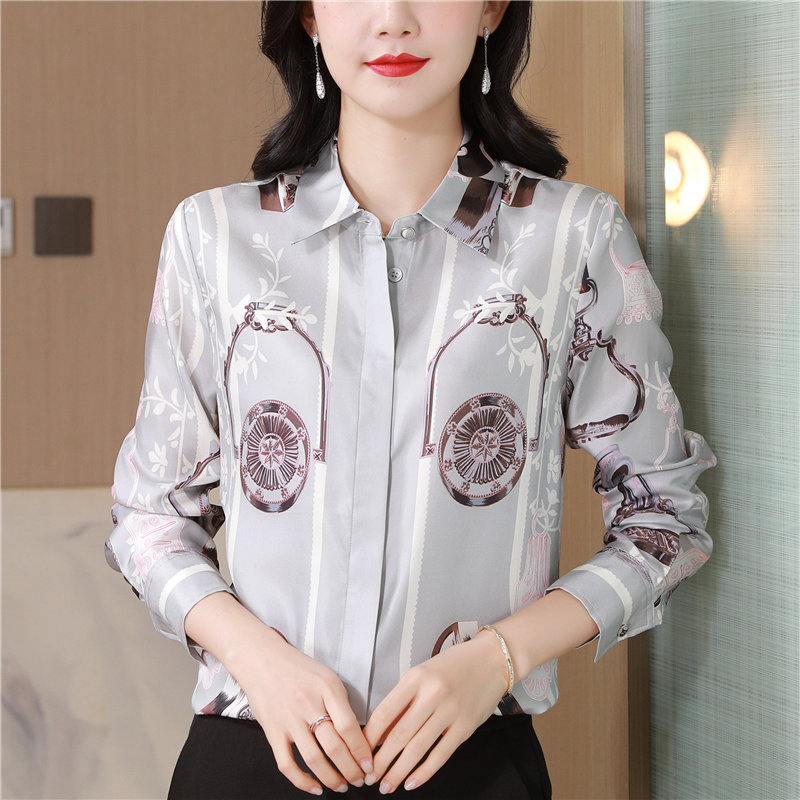 Real silk printing tops twill shirt