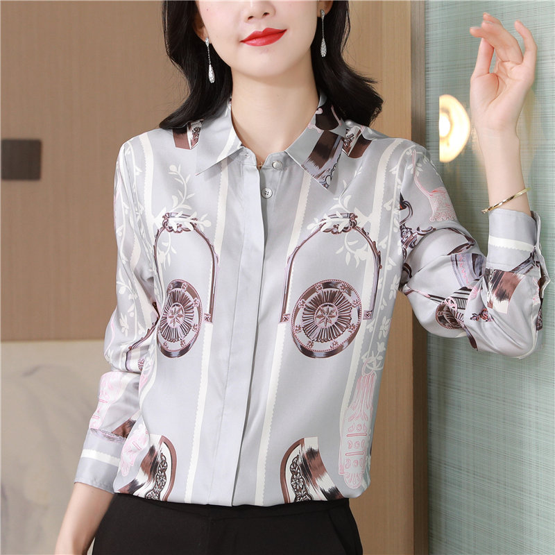 Real silk printing tops twill shirt