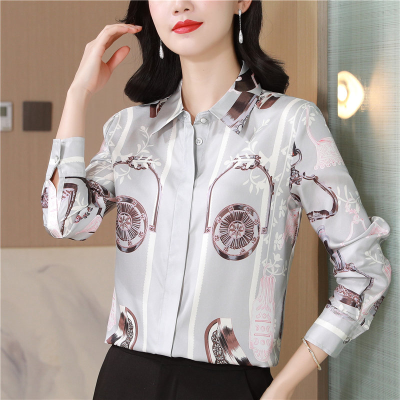 Real silk printing tops twill shirt