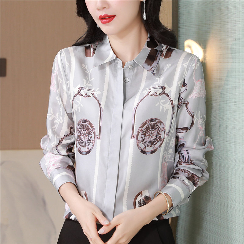 Real silk printing tops twill shirt