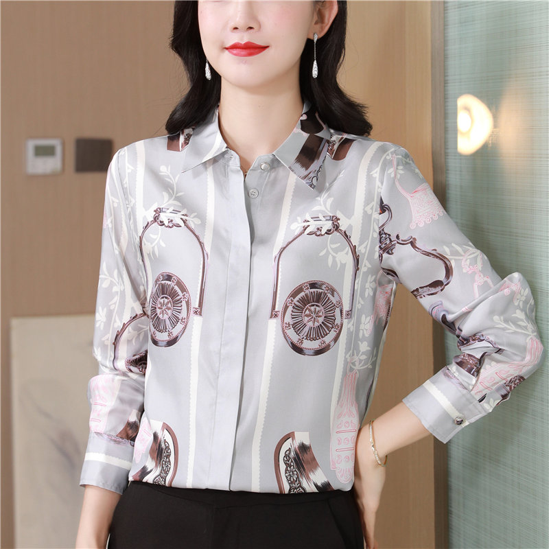 Real silk printing tops twill shirt