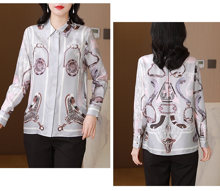 Real silk printing tops twill shirt