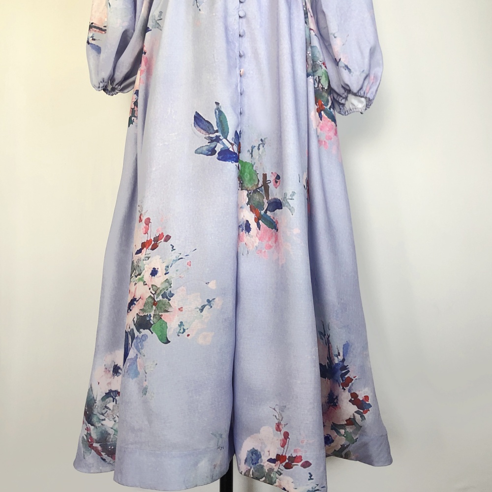 Lantern sleeve flax V-neck spring and summer dress