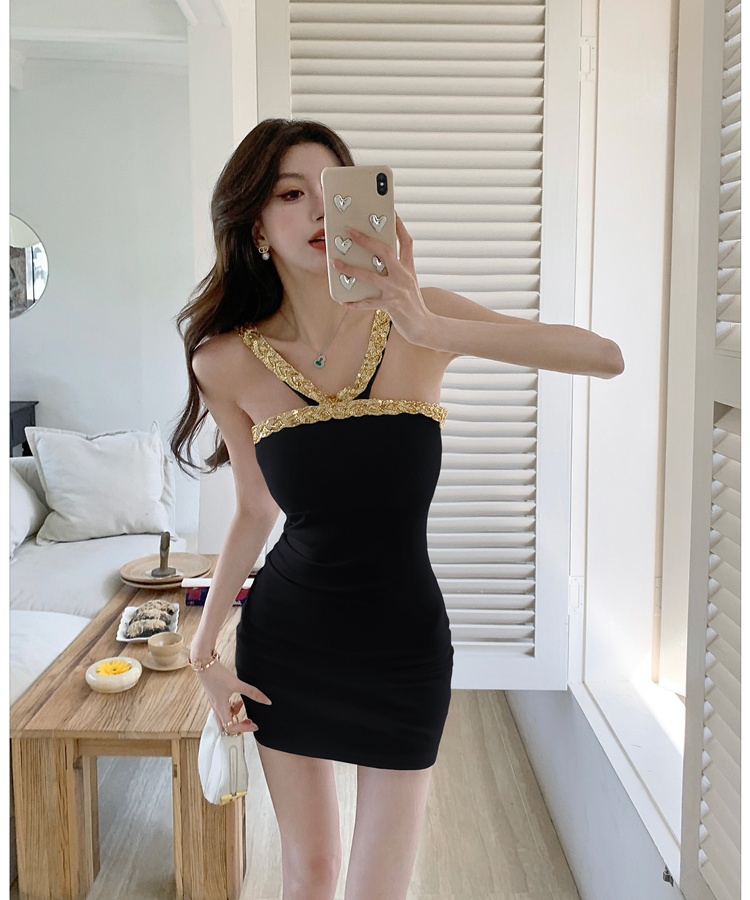 Rhinestone sexy wrapped chest dress for women