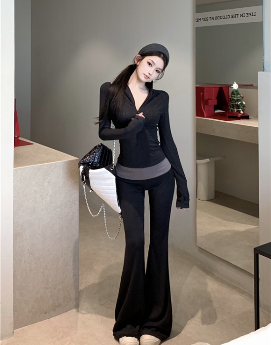 Sueding long pants autumn and winter tops 2pcs set