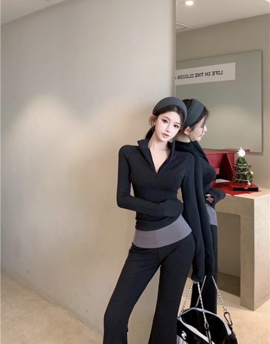 Sueding long pants autumn and winter tops 2pcs set