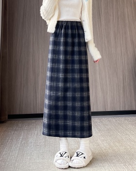 Autumn and winter straight long skirt plaid skirt for women