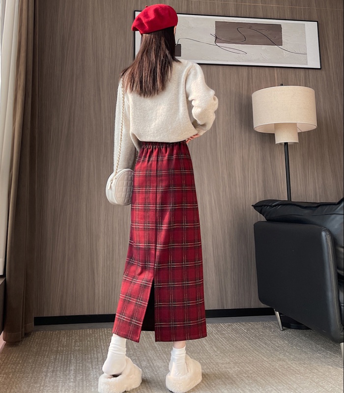 Autumn and winter straight long skirt plaid skirt for women