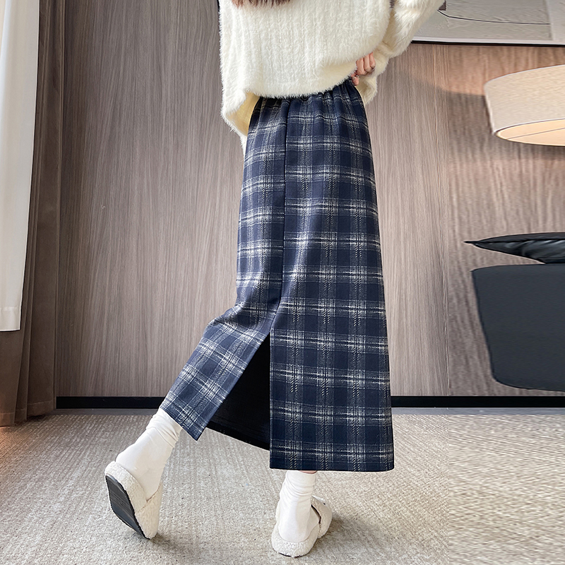 Autumn and winter straight long skirt plaid skirt for women