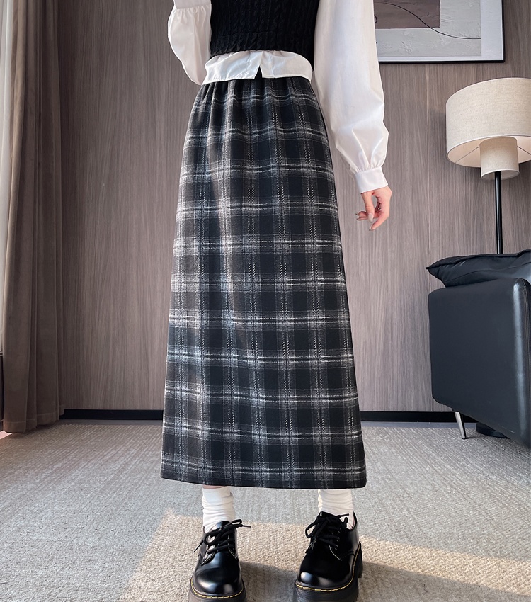 Autumn and winter straight long skirt plaid skirt for women