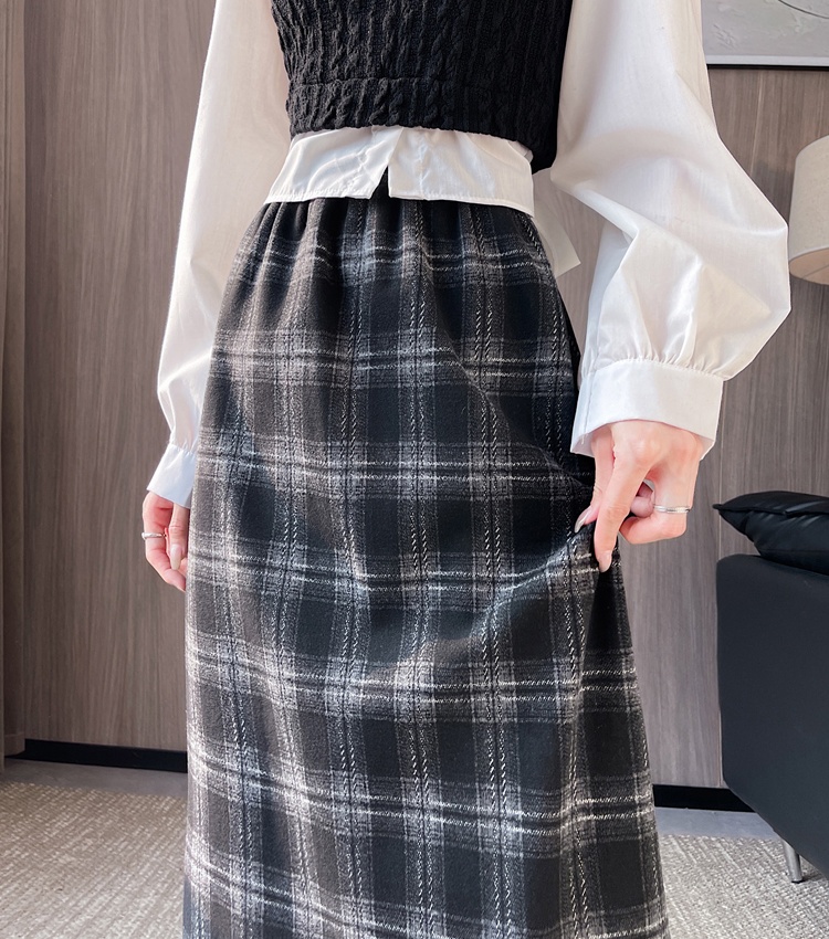 Autumn and winter straight long skirt plaid skirt for women