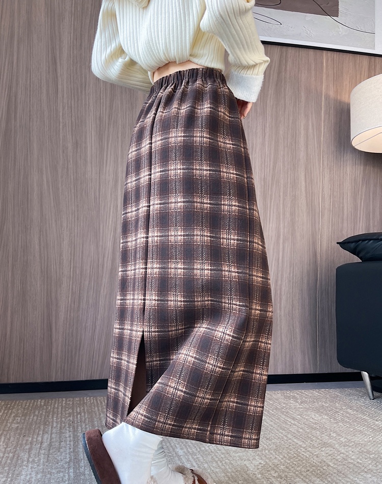 Autumn and winter straight long skirt plaid skirt for women